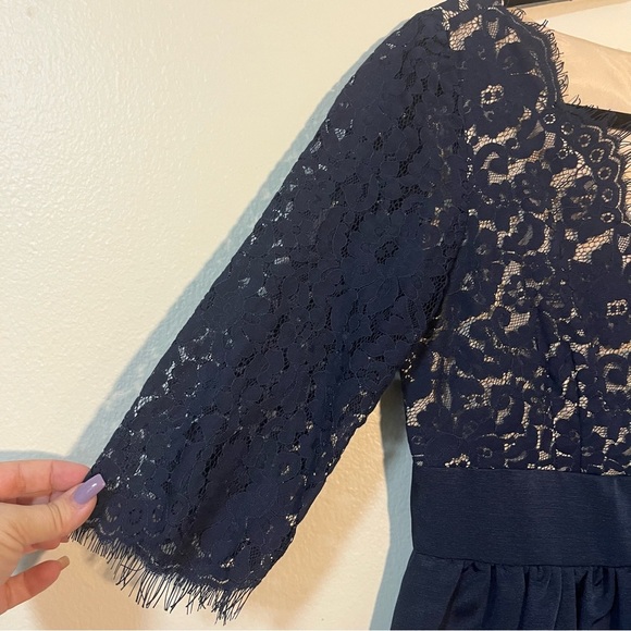 Eliza J Navy Lace V neck Long Sleeve Dress Size 10 Hoco Formal Recruitment - Picture 5 of 8